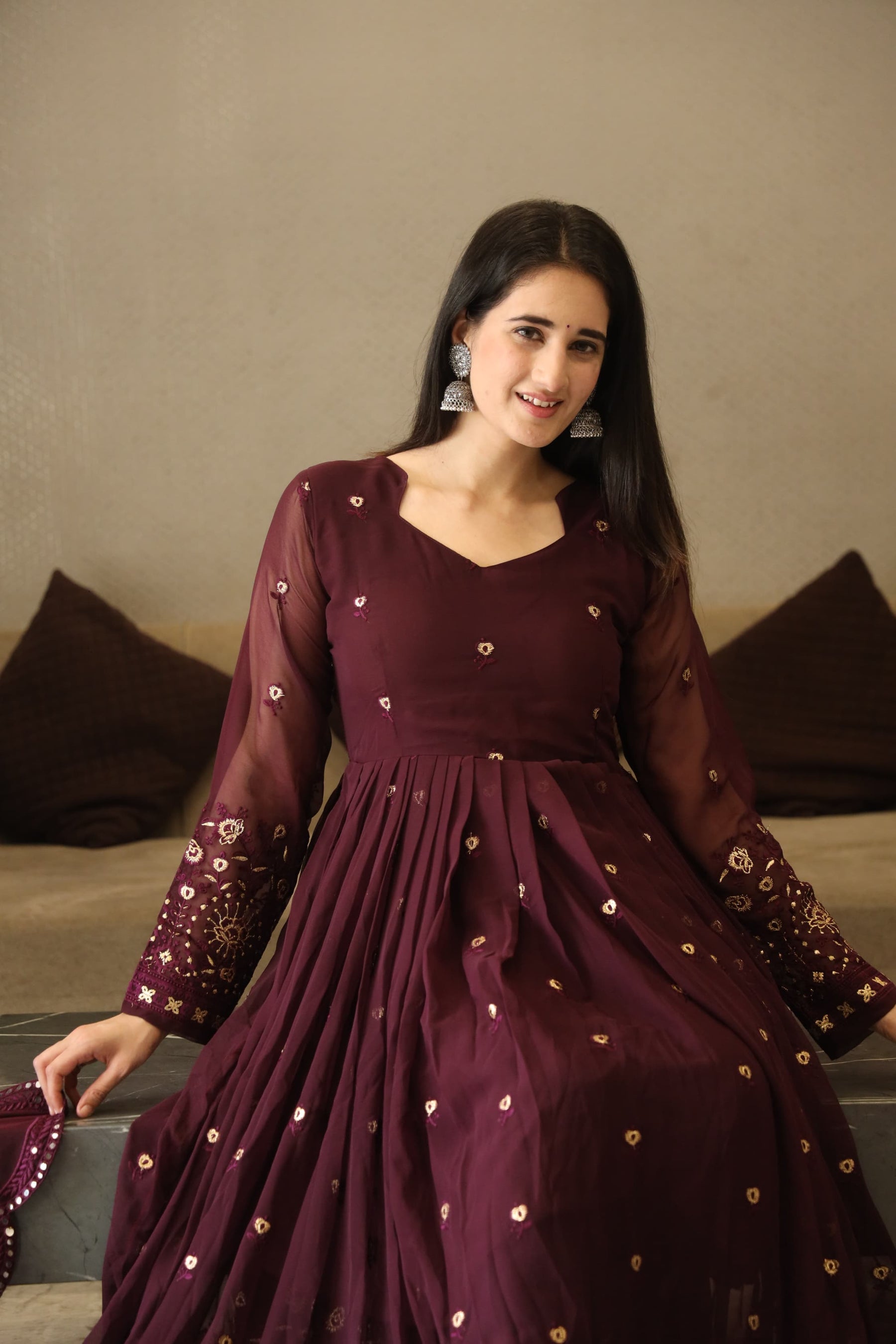 VIBHUTI'S WINE COLOURED ANARKALI SUIT SET LW 06