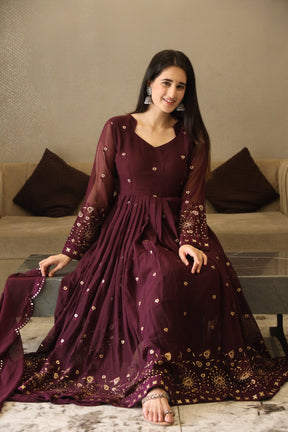 VIBHUTI'S WINE COLOURED ANARKALI SUIT SET LW 06