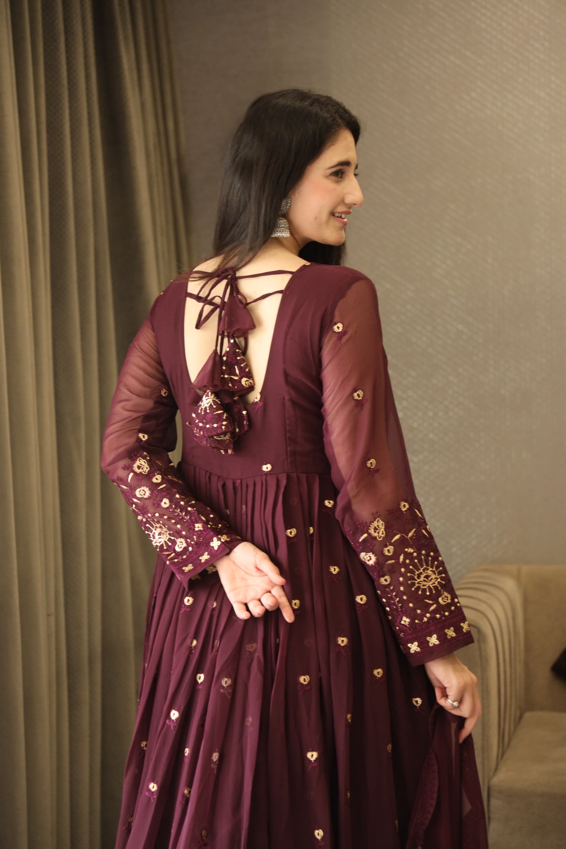 VIBHUTI'S WINE COLOURED ANARKALI SUIT SET LW 06