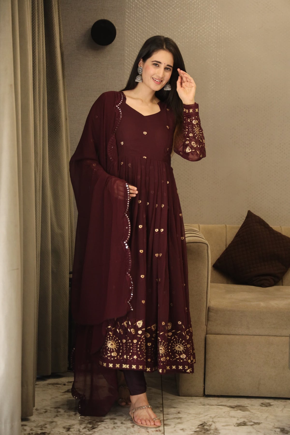 VIBHUTI'S WINE COLOURED ANARKALI SUIT SET LW 06