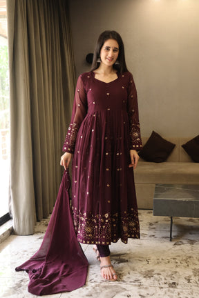 VIBHUTI'S WINE COLOURED ANARKALI SUIT SET LW 06