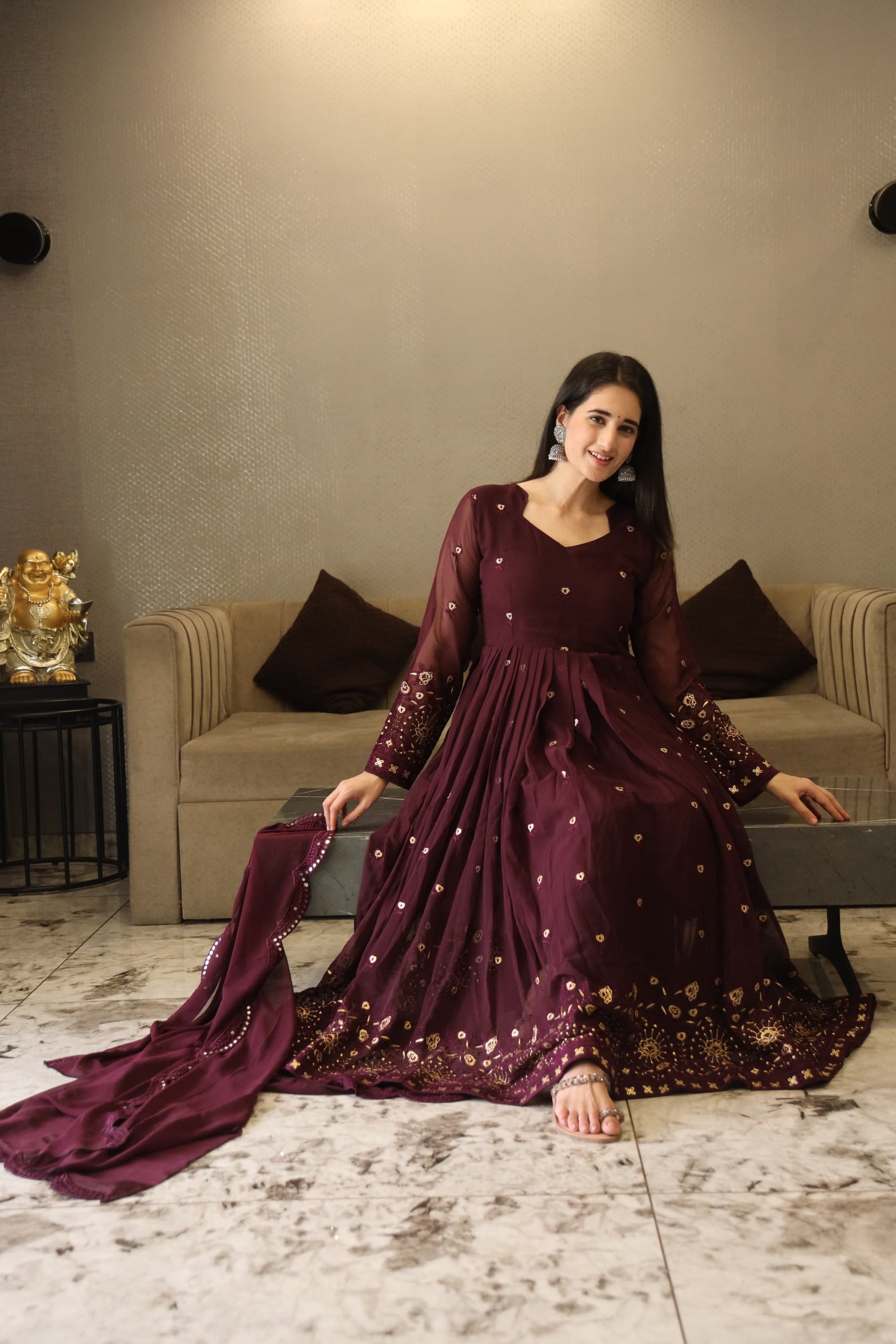 VIBHUTI'S WINE COLOURED ANARKALI SUIT SET LW 06