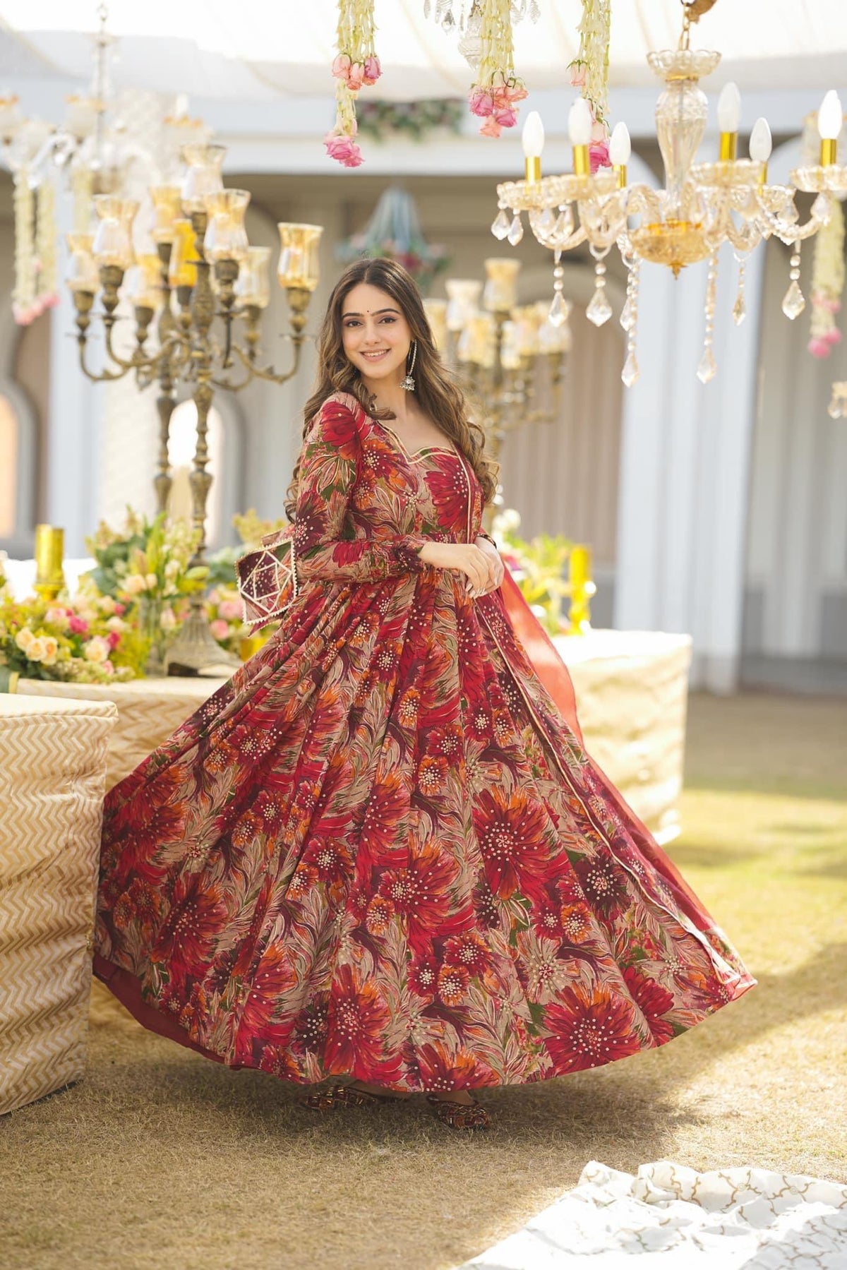 SALISHA  RED MALTI COLOR ANARKALI SUIT SET LW 123