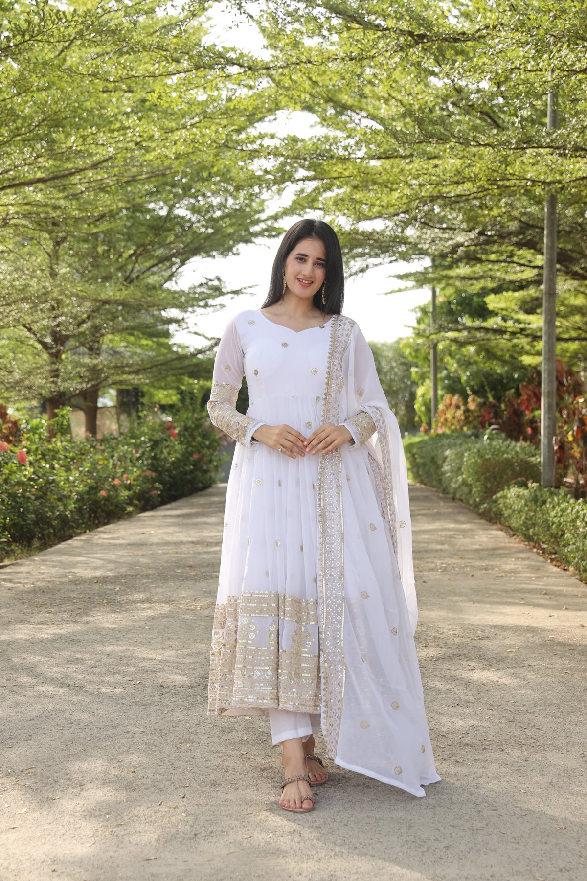 MANVI'S WHITE COLOURED ANARKALI SUIT SET LW 11