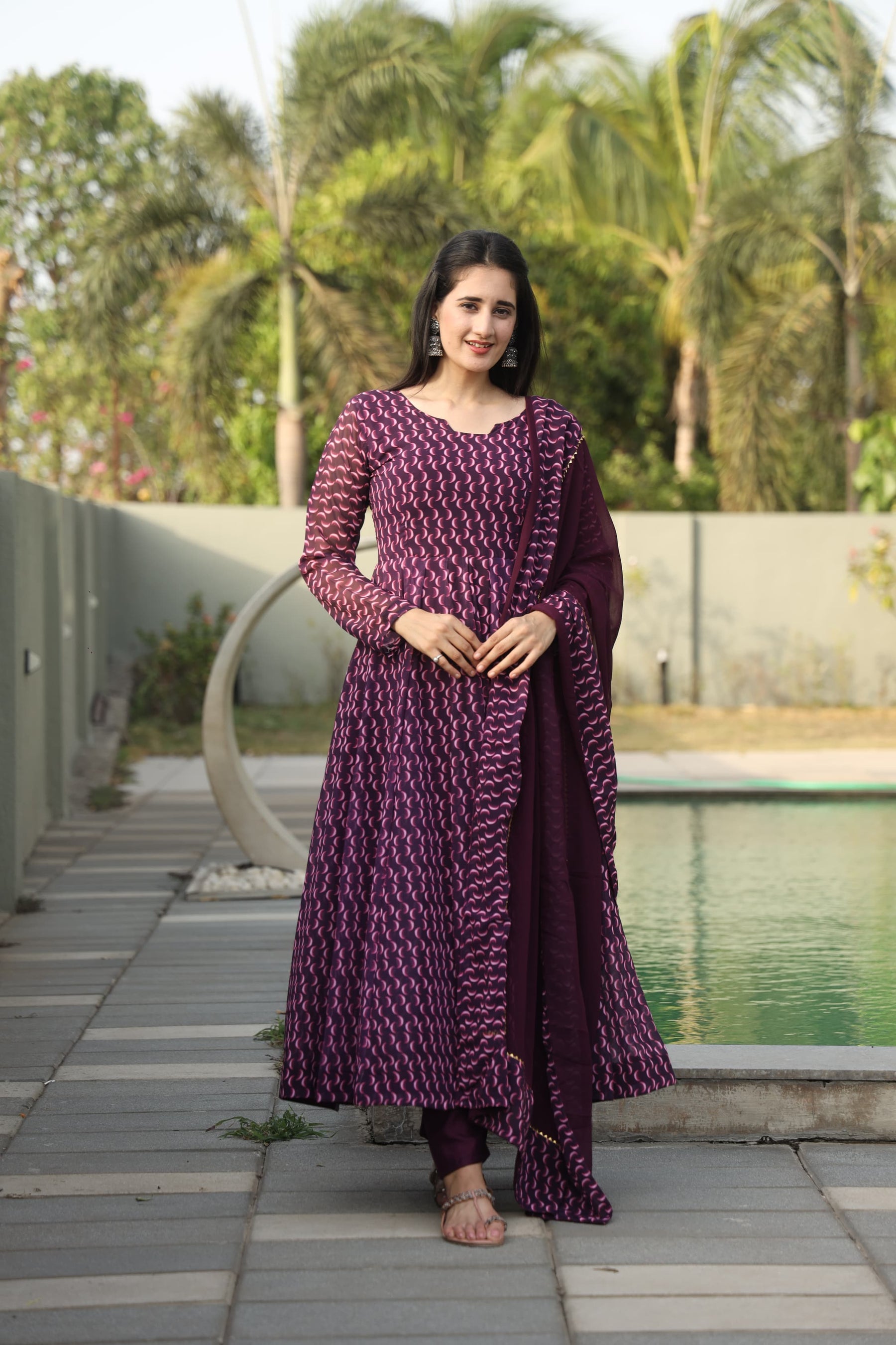 DHARANI'S WINE COLOURED ANARKALI SUIT SET LW 12