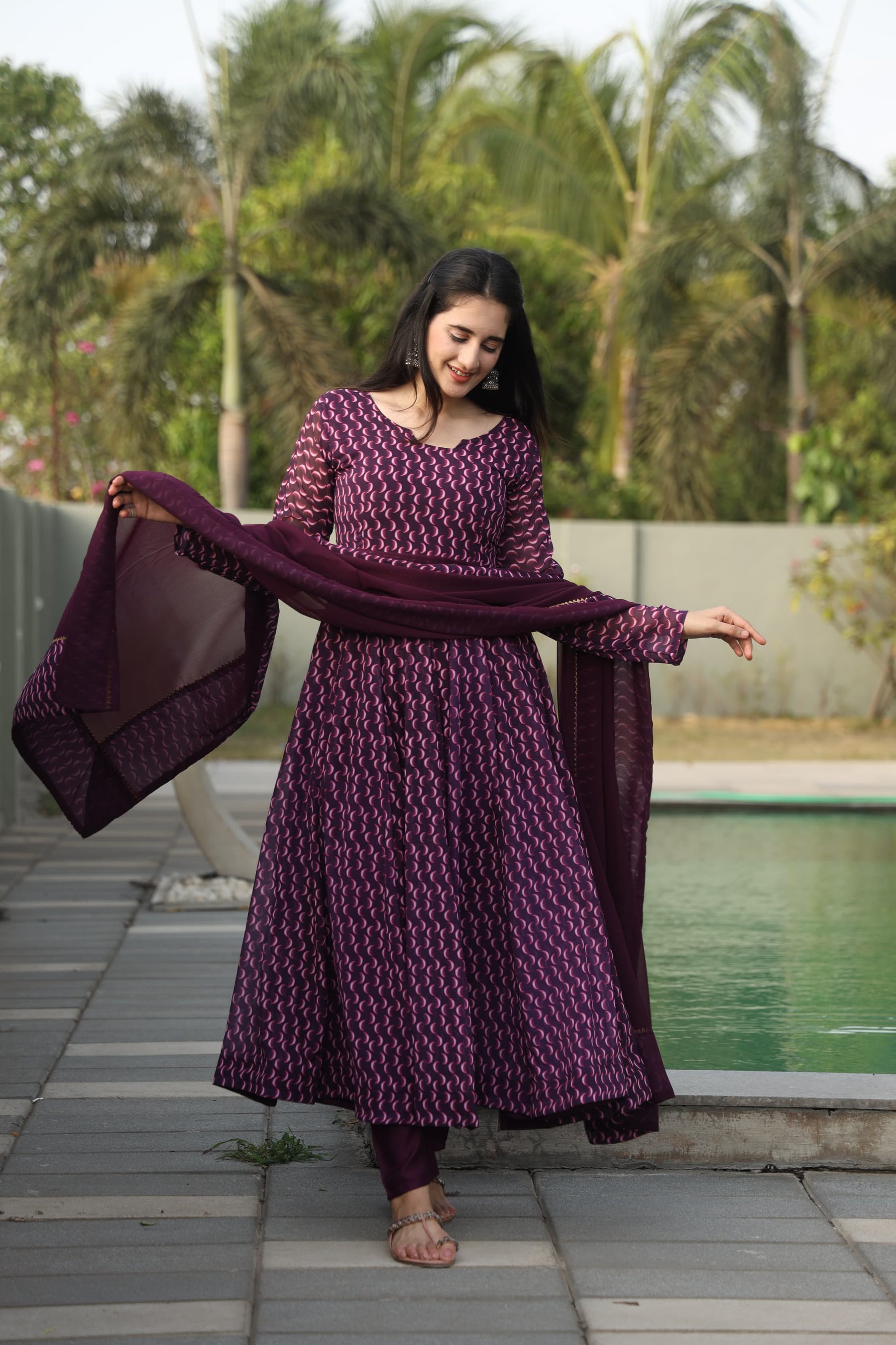 DHARANI'S WINE COLOURED ANARKALI SUIT SET LW 12