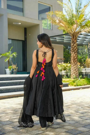 Black Colored Real Heavy Embroidery Work Gown Set LW 137