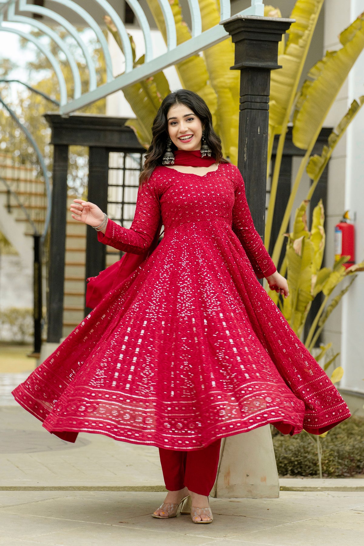 ATMIYA RED ANARKALI SUIT SET LW 6013