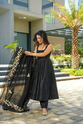 Black Colored Real Heavy Embroidery Work Gown Set LW 137