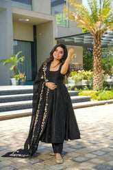 Black Colored Real Heavy Embroidery Work Gown Set LW 137