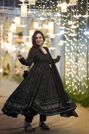 NIGHT STAR BLACK EMBROIDERED GEORGETTE SUIT SET LW 120