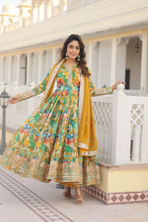 LIZZA PINK & GREEN EMBROIDERED GEORGETTE ANARKALI SUIT SET LW 129