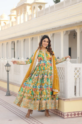 LIZZA PINK & GREEN EMBROIDERED GEORGETTE ANARKALI SUIT SET LW 129