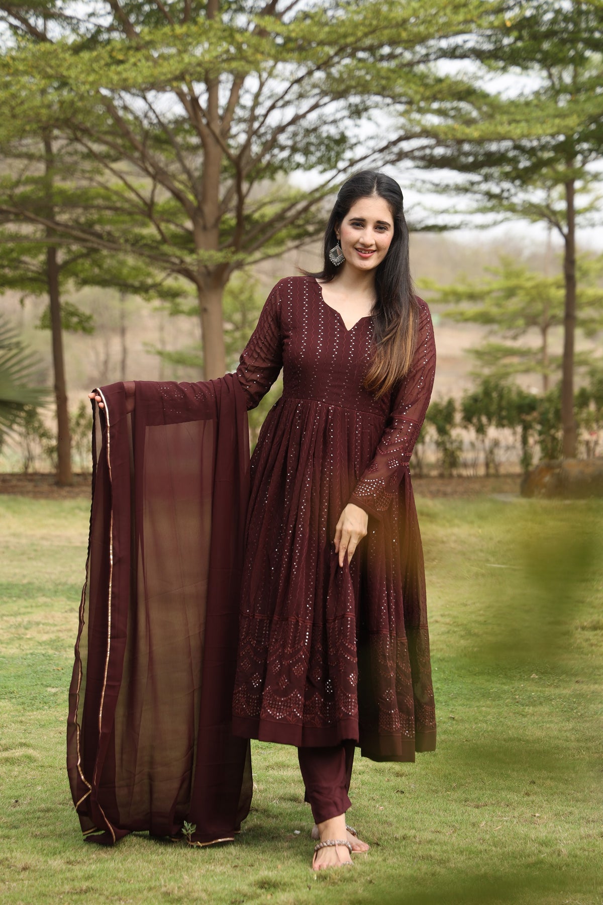 DERRY'S COFEE COLOURED ANARKALI SUIT SET LW 02